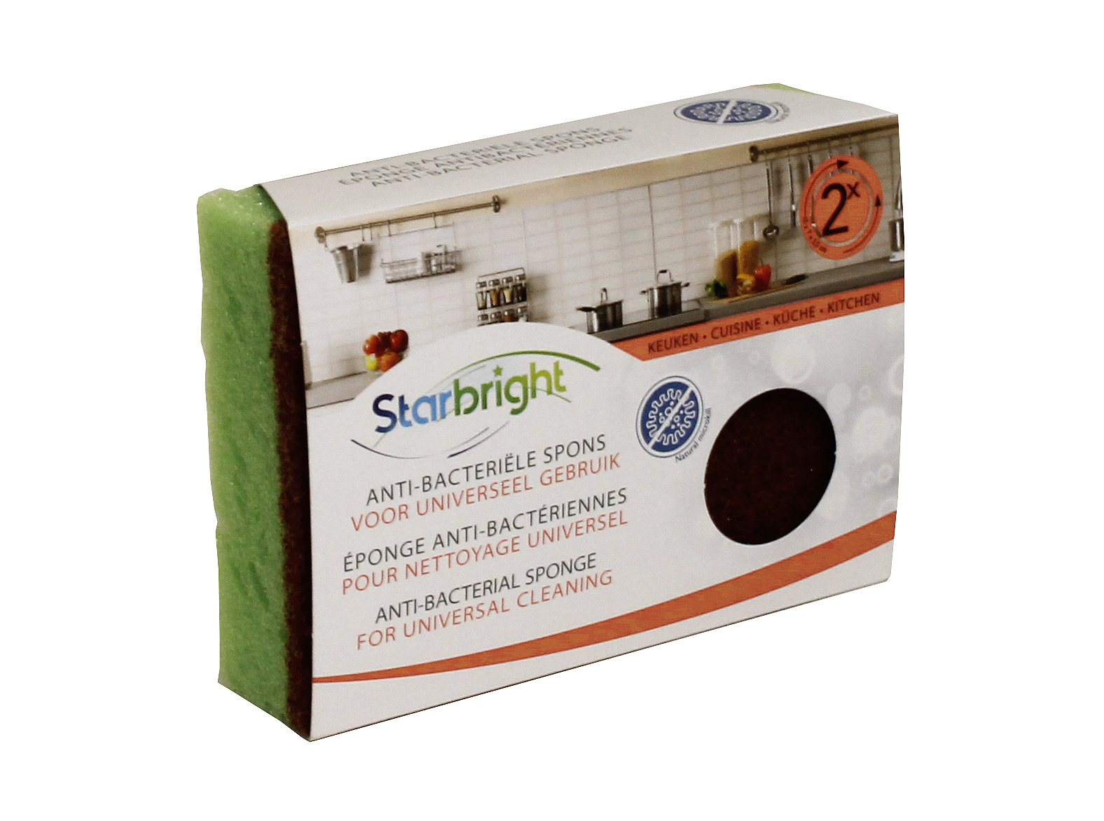 Starbright Spons Anti-bacterieel 2 stuks - Groen - 10x7x3.5 cm