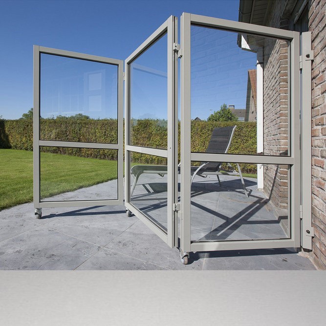 Therma Accordeon glazen windscherm met 3 panelen - Aluminiumkleur alu frame