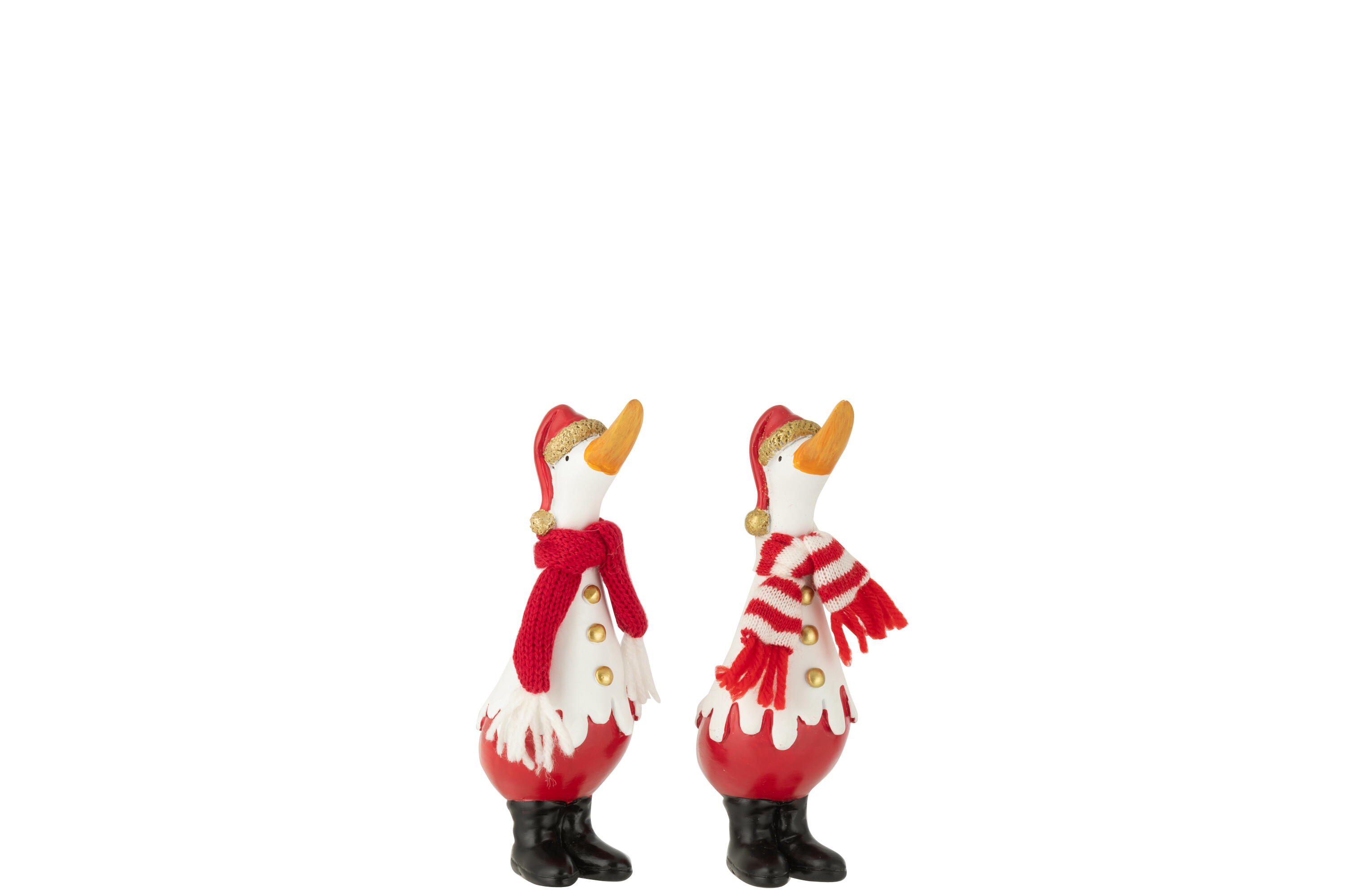 J-Line Eend met Kerstmuts & Sjaal 6x5x16.5 cm - Rood/Wit - assorti - prijs per stuk