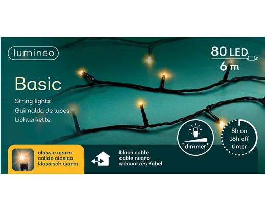 Kerstverlichting Basic LED Outdoor 6m 80 Lights - Black/Classic Warm