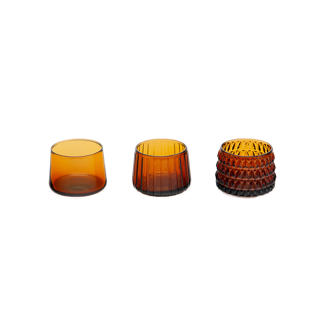 XLBoom Theelichthouder Dim Amber set 3 stuks 8x6 cm - Glas