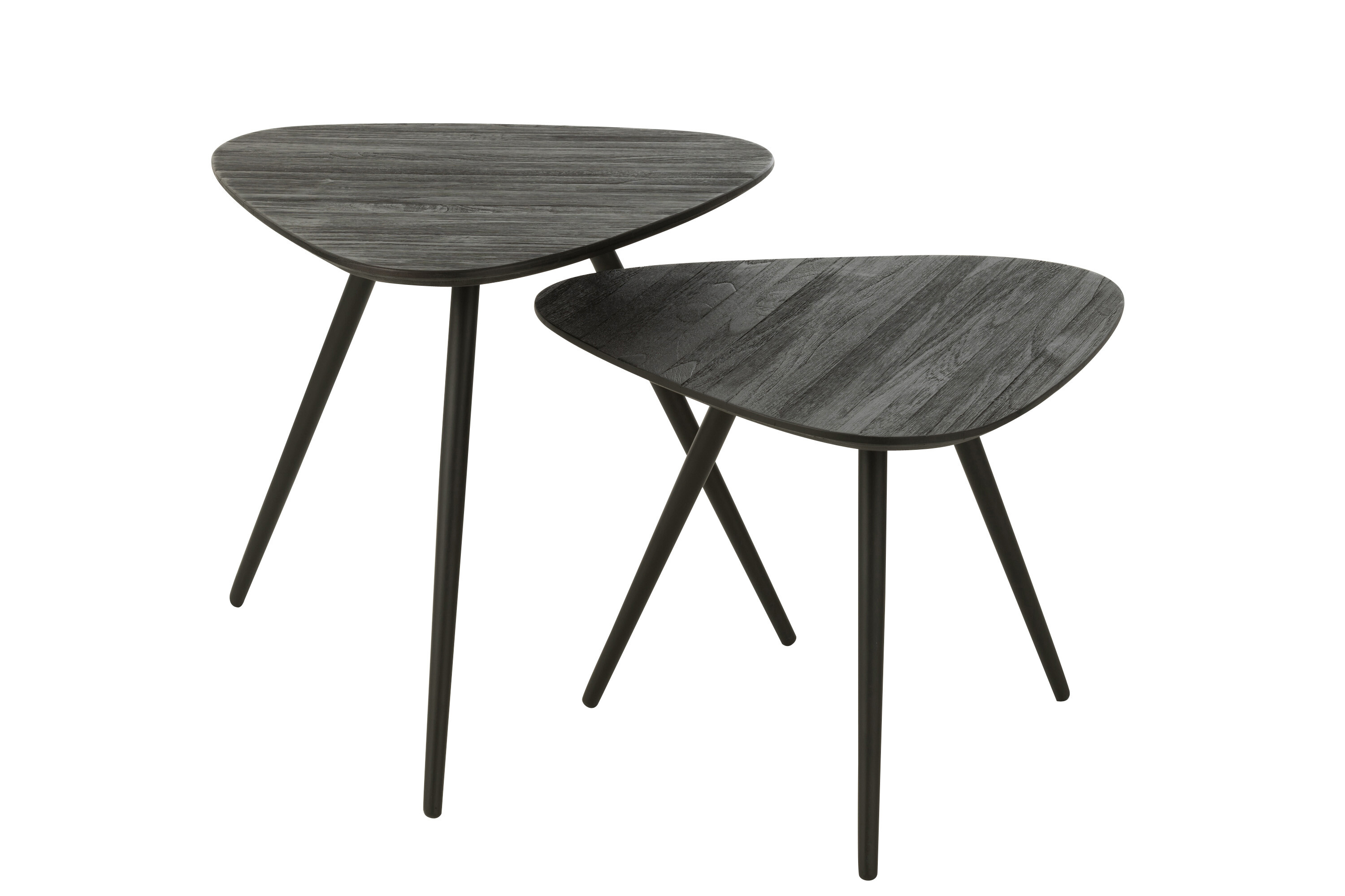 J-Line Bijzettafel Driehoek Set 2-delig Teak 50x50x50 cm Zwart