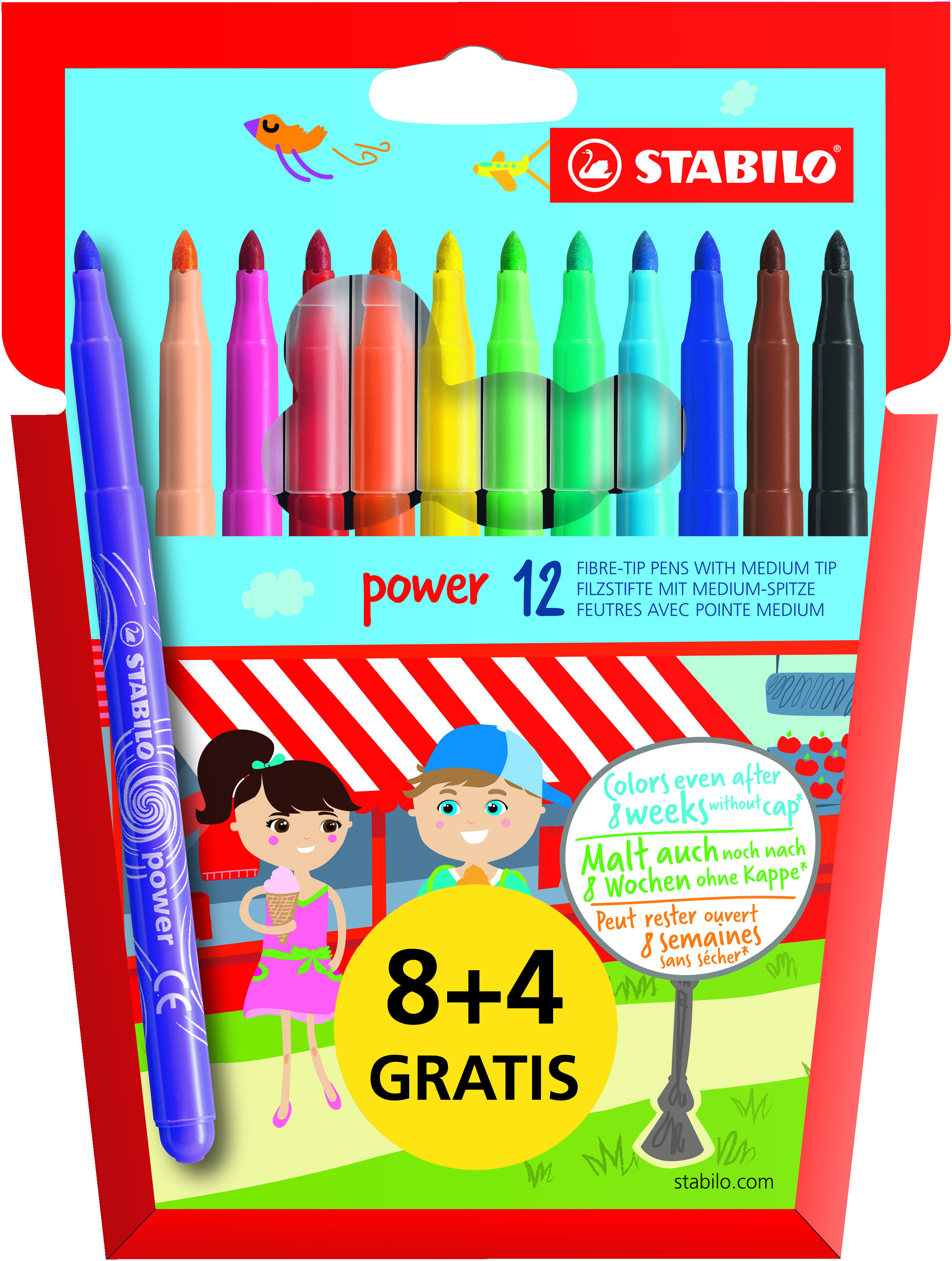 STABILO Viltstiften Power 8+4 gratis