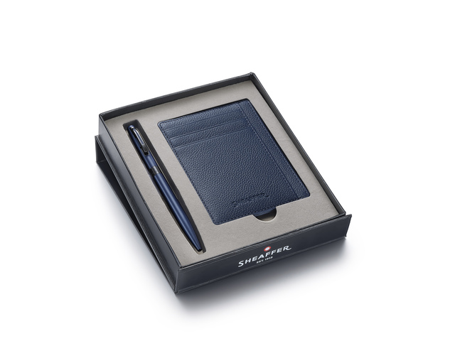 Sheaffer Geschenkset Balpen+Kaarthouder Reminder 9018 Matt Blue - Polished Black