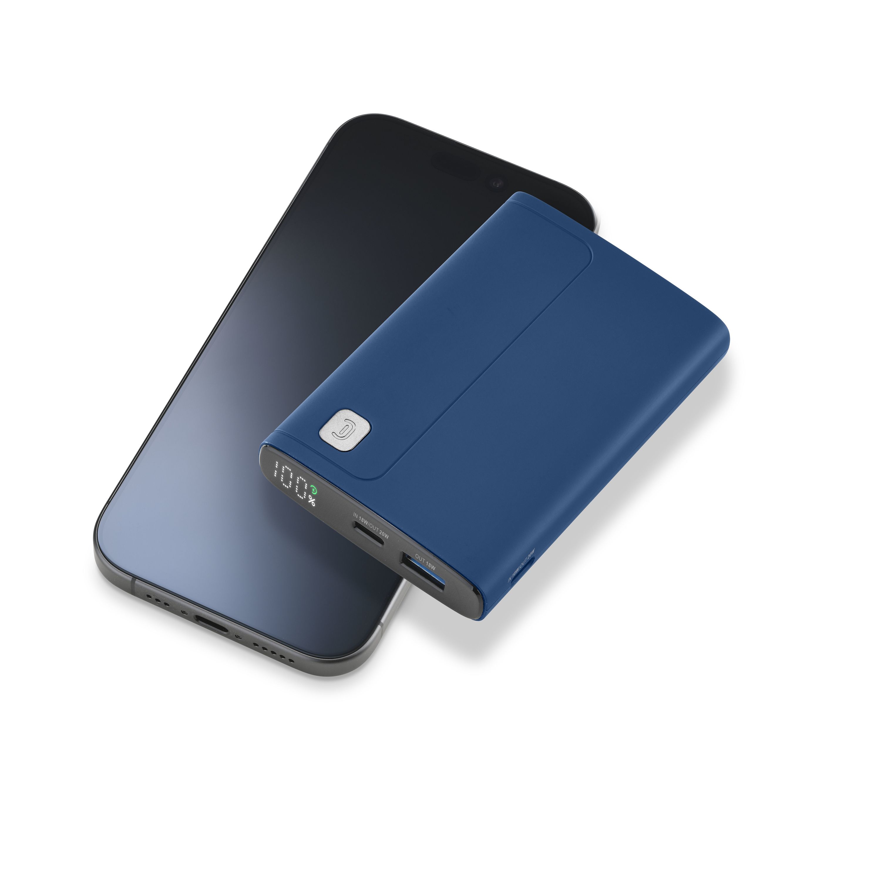Cellularline Powerbank Draagbare Lader Elite, 10.000mAh - USB-C input 18W, USB-C output 20W PD, USB-A Blauw