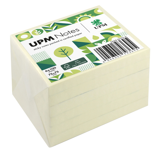 UPM Sticky Notes Pastel Geel 75x75 mm 6x100 vel