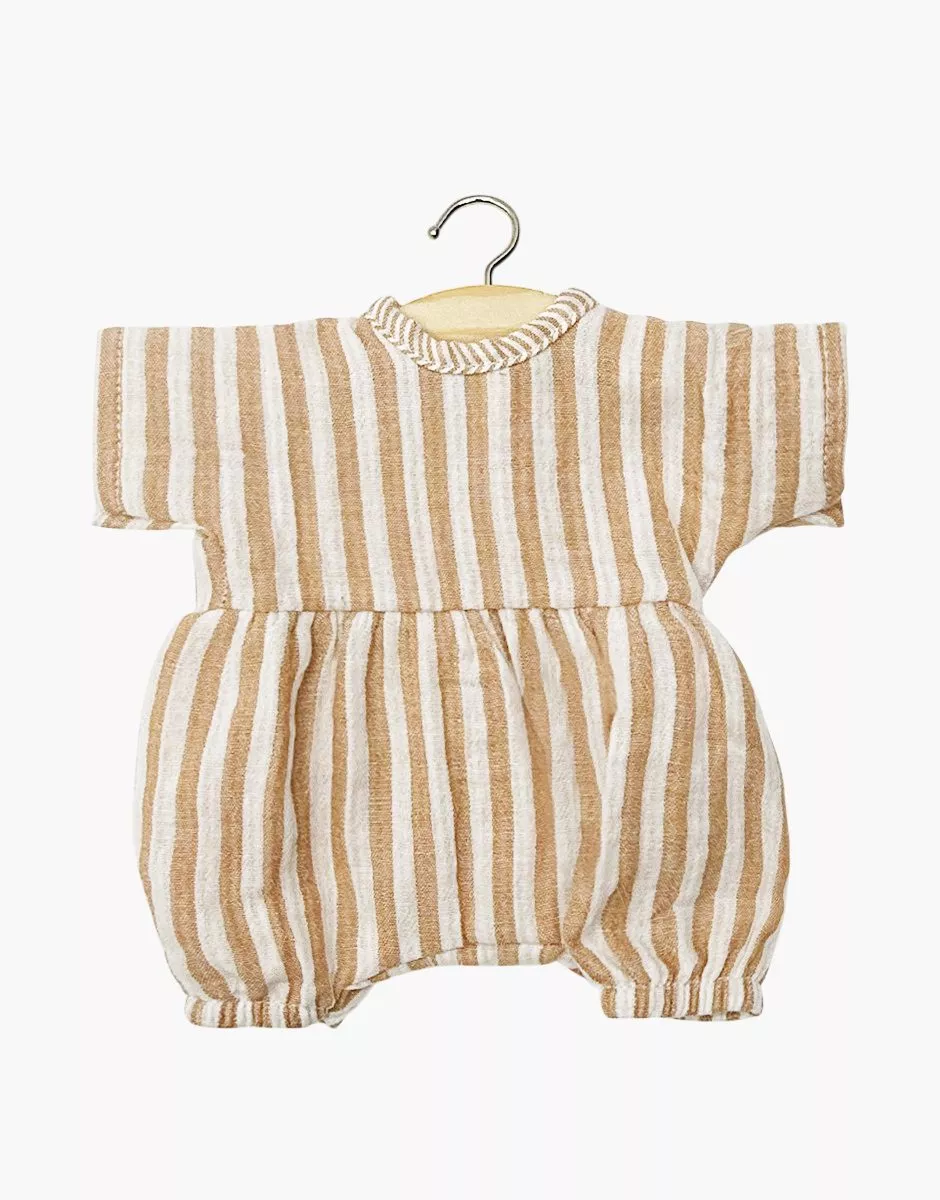 Minikane Babypop Kleertjes - Romper Noa Katoen Gestreept Beige-Wit 28 cm