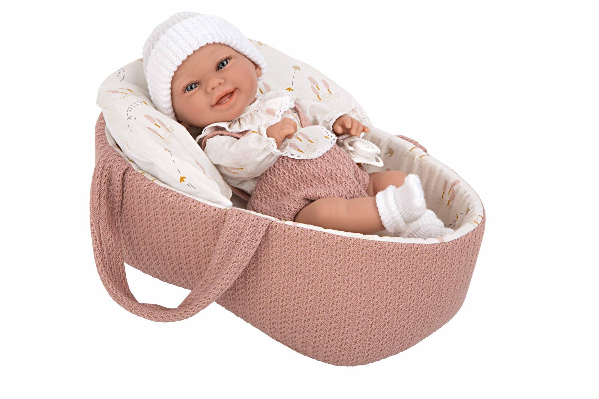 Arias Elegance Babyto Pop 33 cm met draagmand met kussen, roze