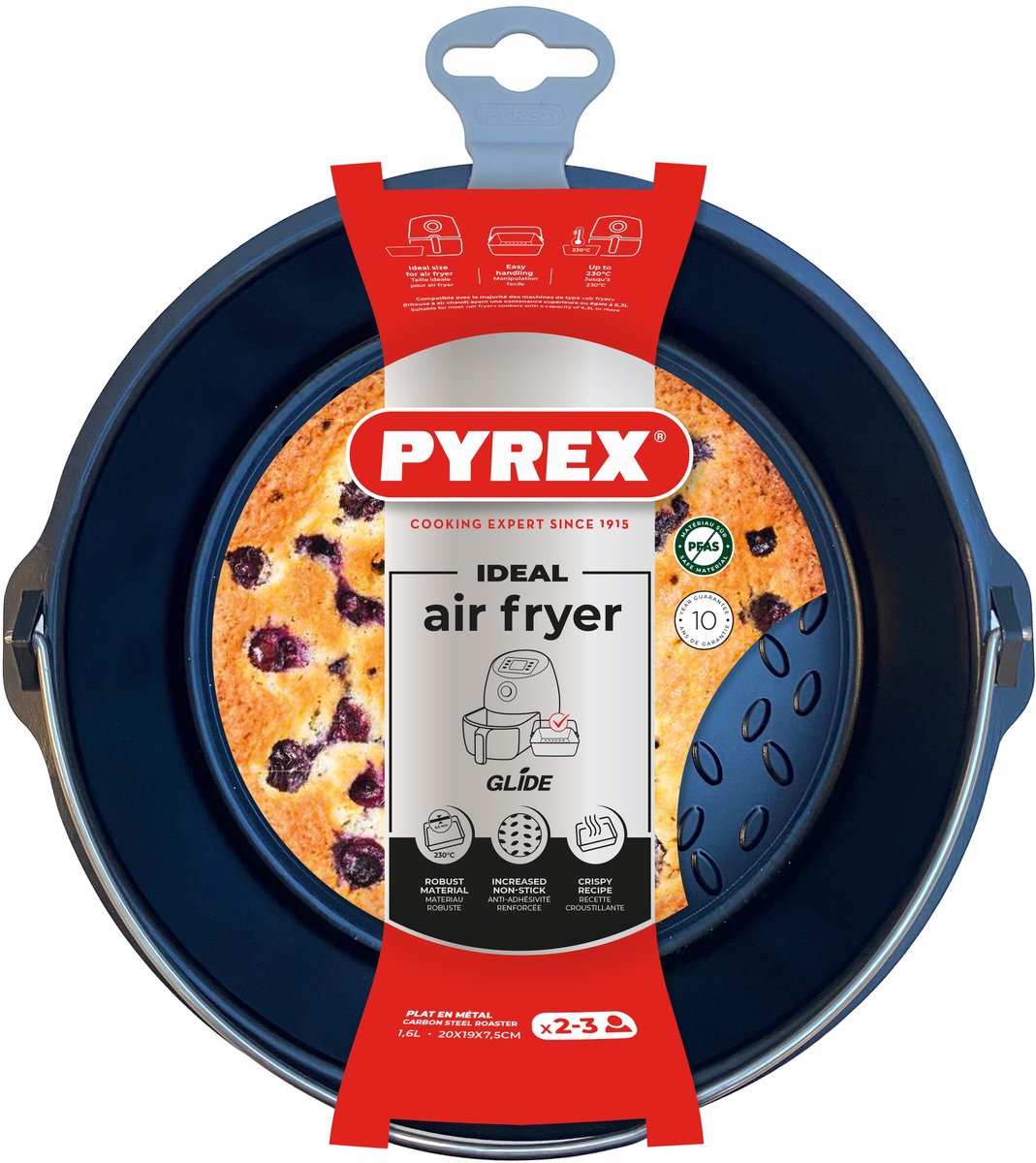 Pyrex Airfryer Bakvorm 20x7.5 cm - Metaal - met Handgreep - Antikleef - Schaal
