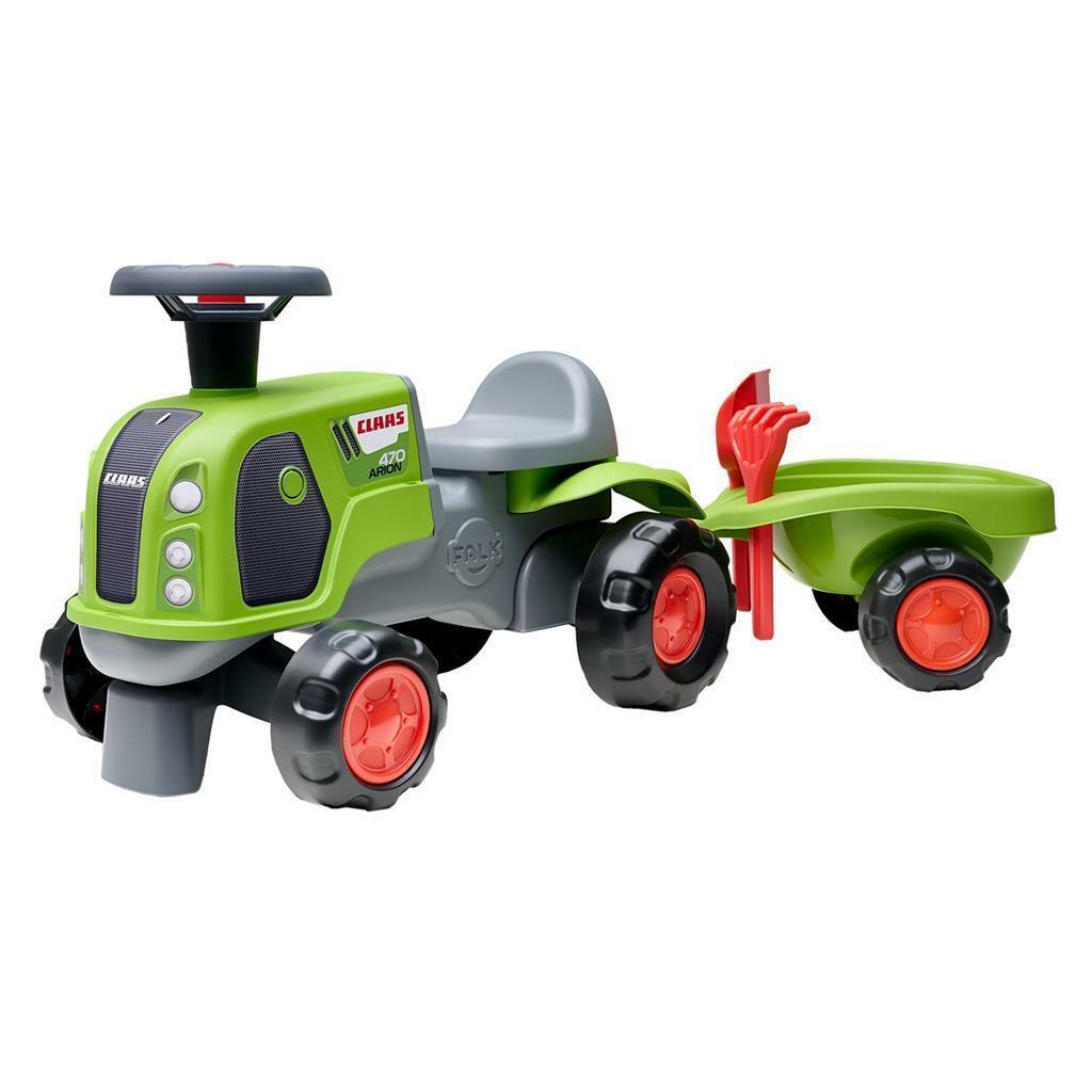 Falk Claas Looptractor met Aanhangwagen Groen met schopje en hark