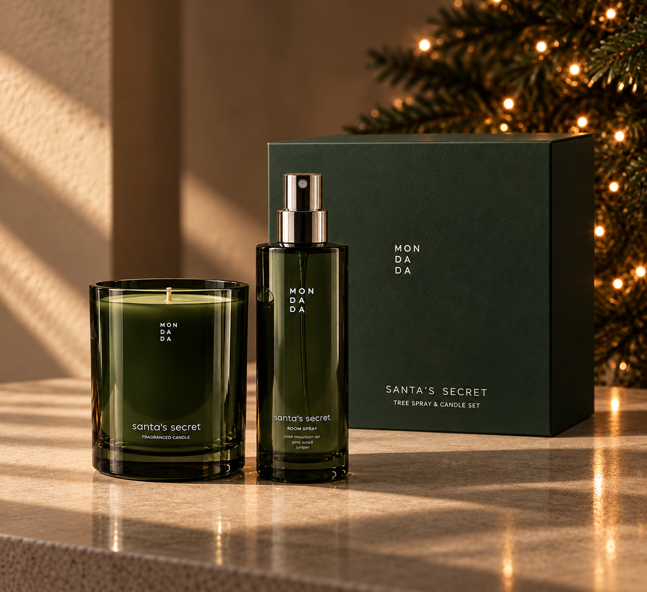 Mon Dada Set Santa's Secret Geurkaars & Huisparfum - Cold Mountain Air/Pinewood/Juniper