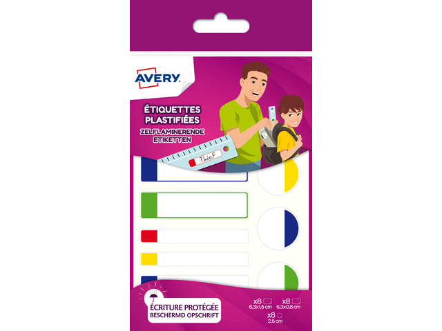 Avery Etiketten Zelflaminerend 24 stuks - Verschillende Kleuren