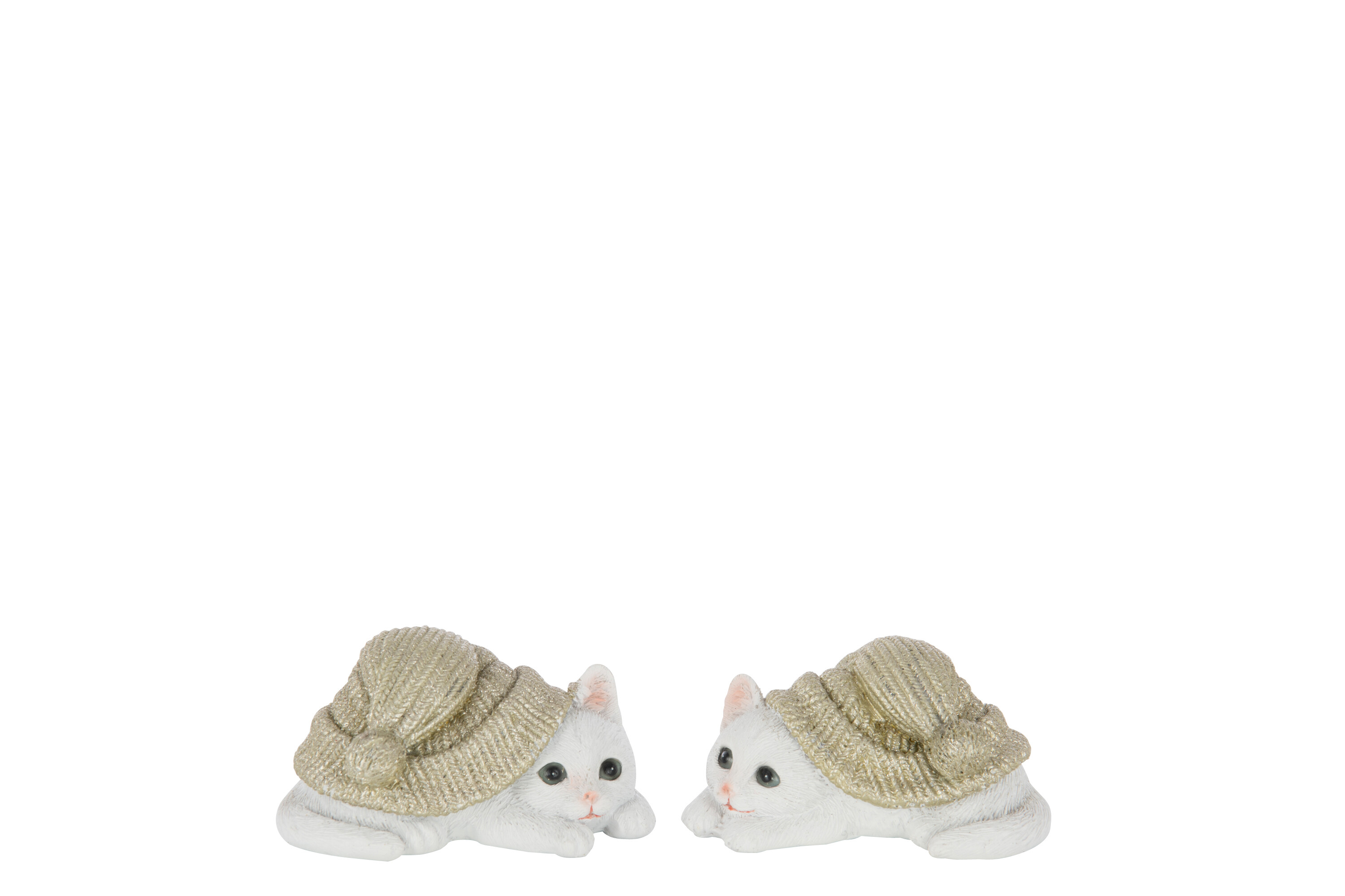 J-Line Kat met Muts 10.5x6.5x5.5 cm - Wit/Grijsgroen - assorti - prijs per stuk