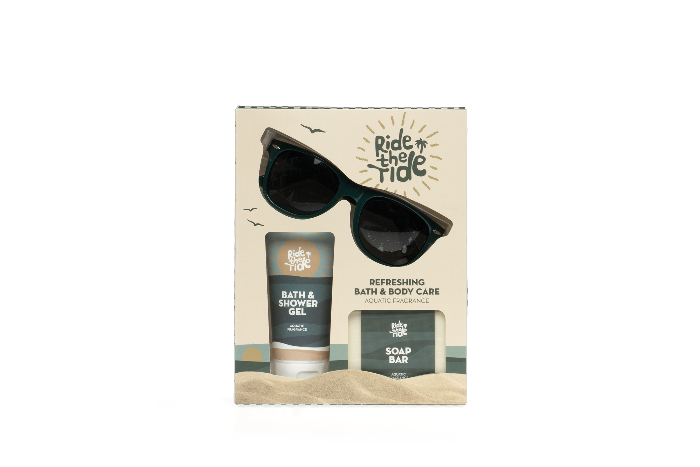 Treffina Badgeschenkset Ride the Tide Bad-en Douchegel 100 ml & Zeepblok 100 g & Zonnebril