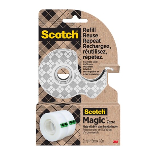 Scotch Magic Kleefband Onzichtbaar 13.9m x 19mm + Dispenser RVS + 2 Navullingen