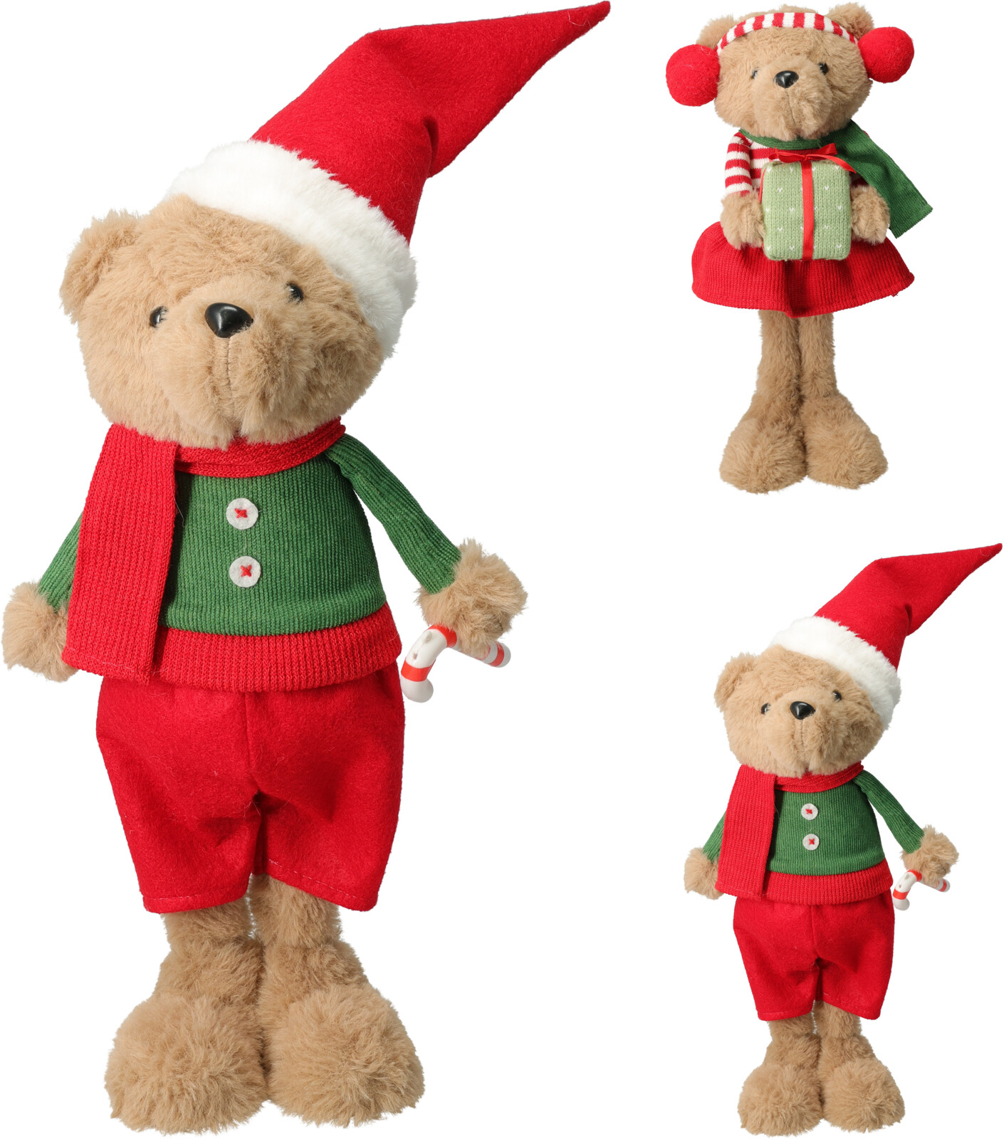 Beer Staand met Kerstmuts 16x13x37 cm - assorti - prijs per stuk