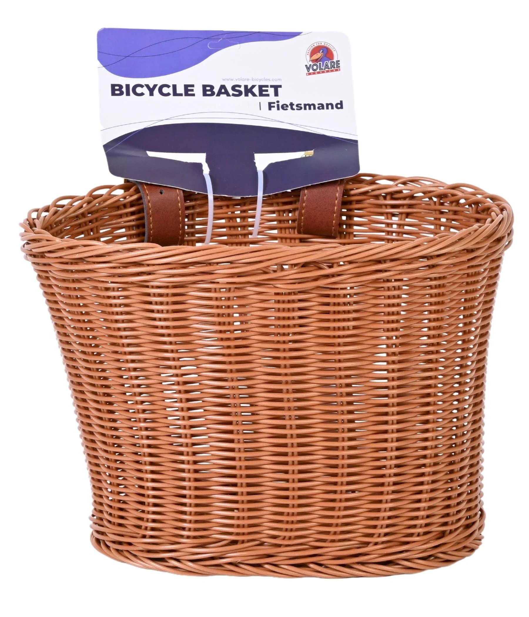 Volare Wooden gevlochten fietsmandje groot
