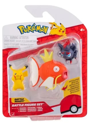 Pokemon Battle Figuren 3 pack -  Pikachu #8, Zorua, Magikarp with Stand