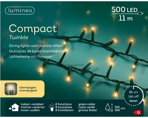 Kerstverlichting LED Compact Twinkle 11m - 500 Lights - Green/Soft Gold - In/Outdoor