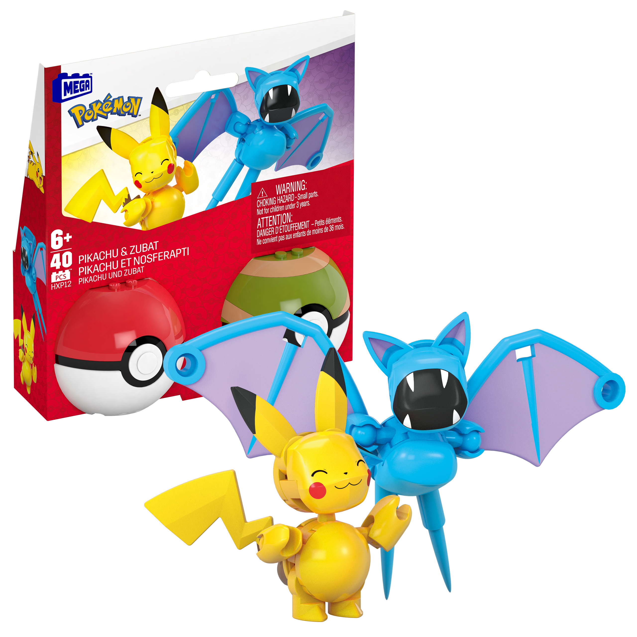 Mega Construx Pokemon, Pokeball 2 pack, Pikachu & Zubat