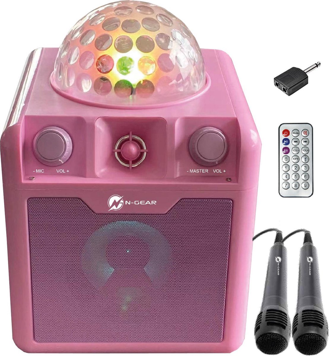 N-GEAR Disco Block 410 Bluetooth Speaker-Karaoke set 2 Microfoons met Verlichting Roze
