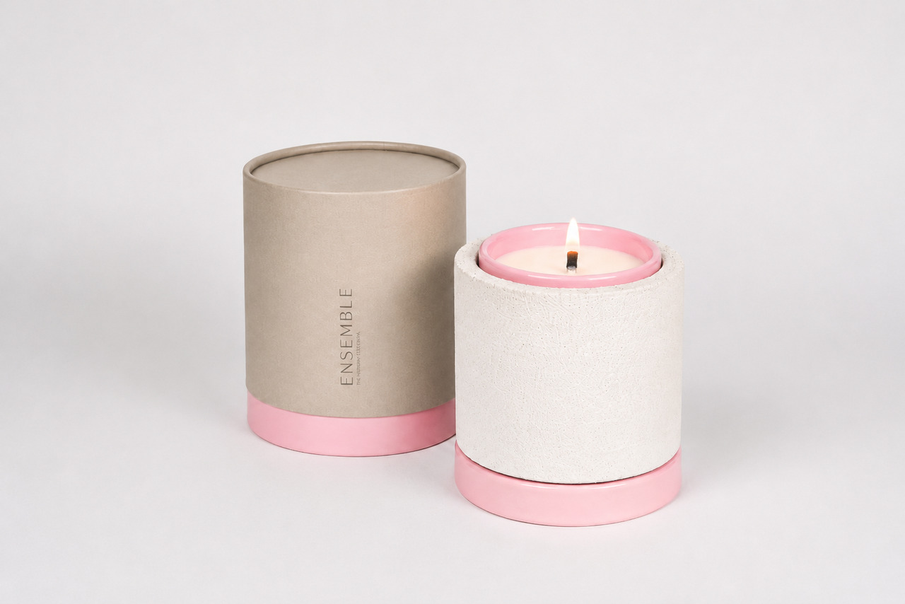 Mon Dada & Val Pottery Geurkaars Set Ensemble Lush Pink 3-delig - Beton/Keramiek/Kaars Bugz Away