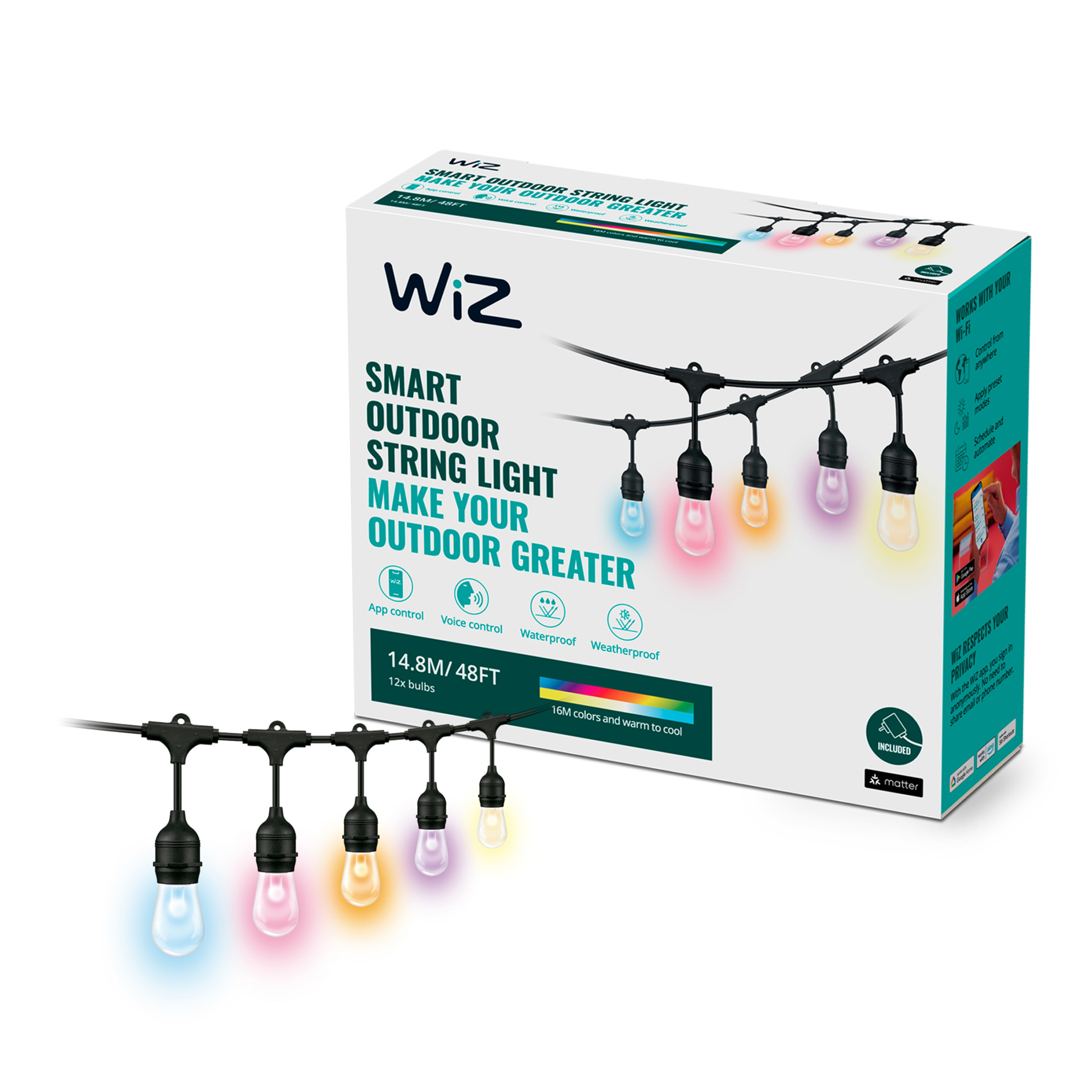 WiZ Lichtsnoer Full Color Partylight 14.8 m 15x0.7W IP65 Outdoor