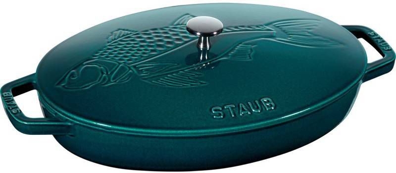 Staub Cocotte La Mer Azuurblauw 33cm Ovaal - Vispan - Gietijzer - 2.8l - alle Vuren