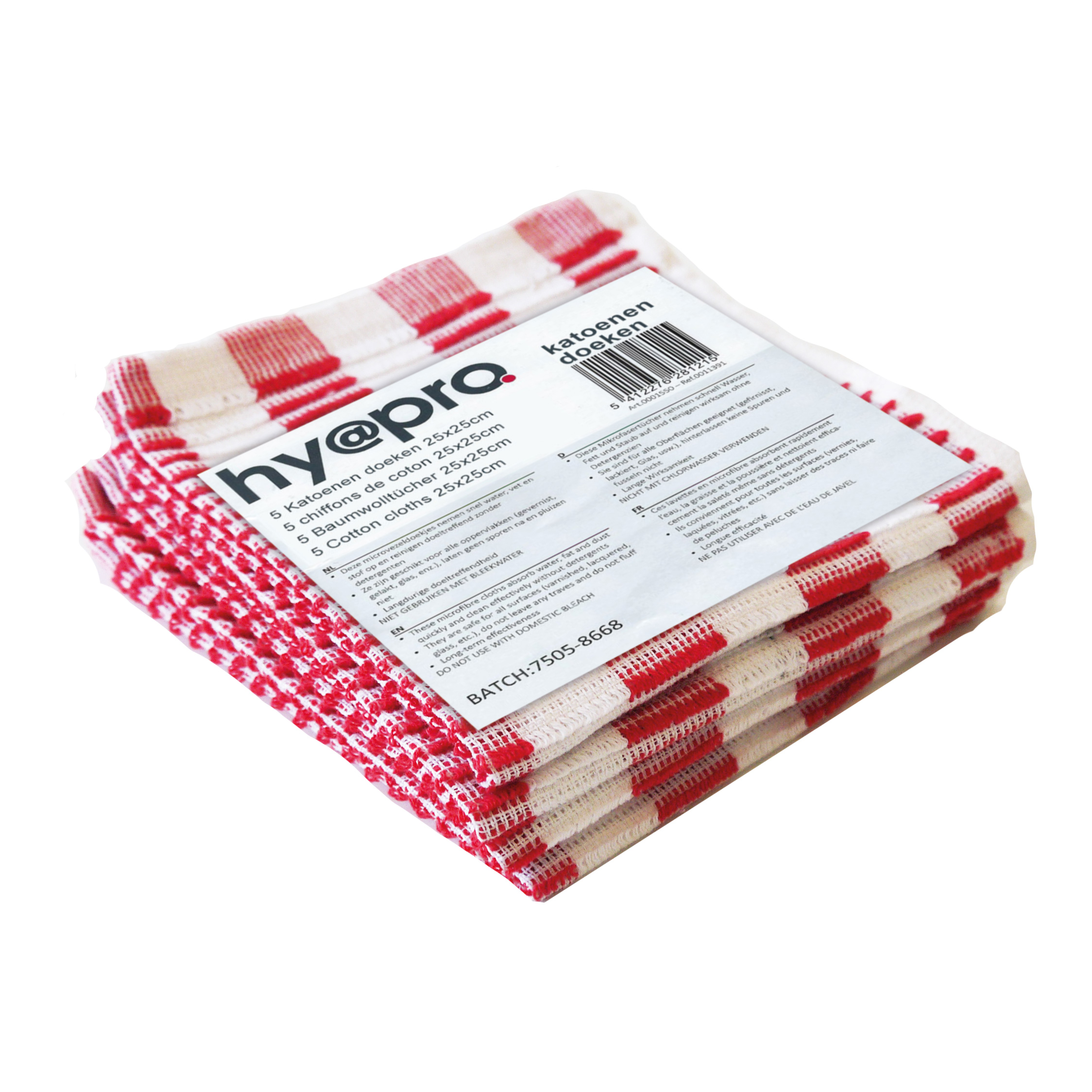 Hy@Pro Vaatdoek Wit/Rood 35x35 cm - prijs per stuk