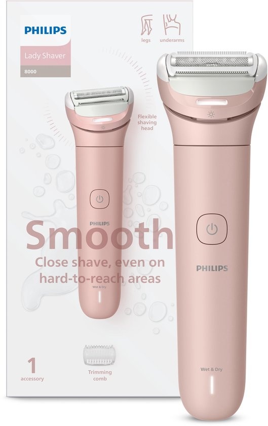 Philips Lady Shaver Series 8000, Draadloos, Wet & Dry, Flexibel scheerhoofd