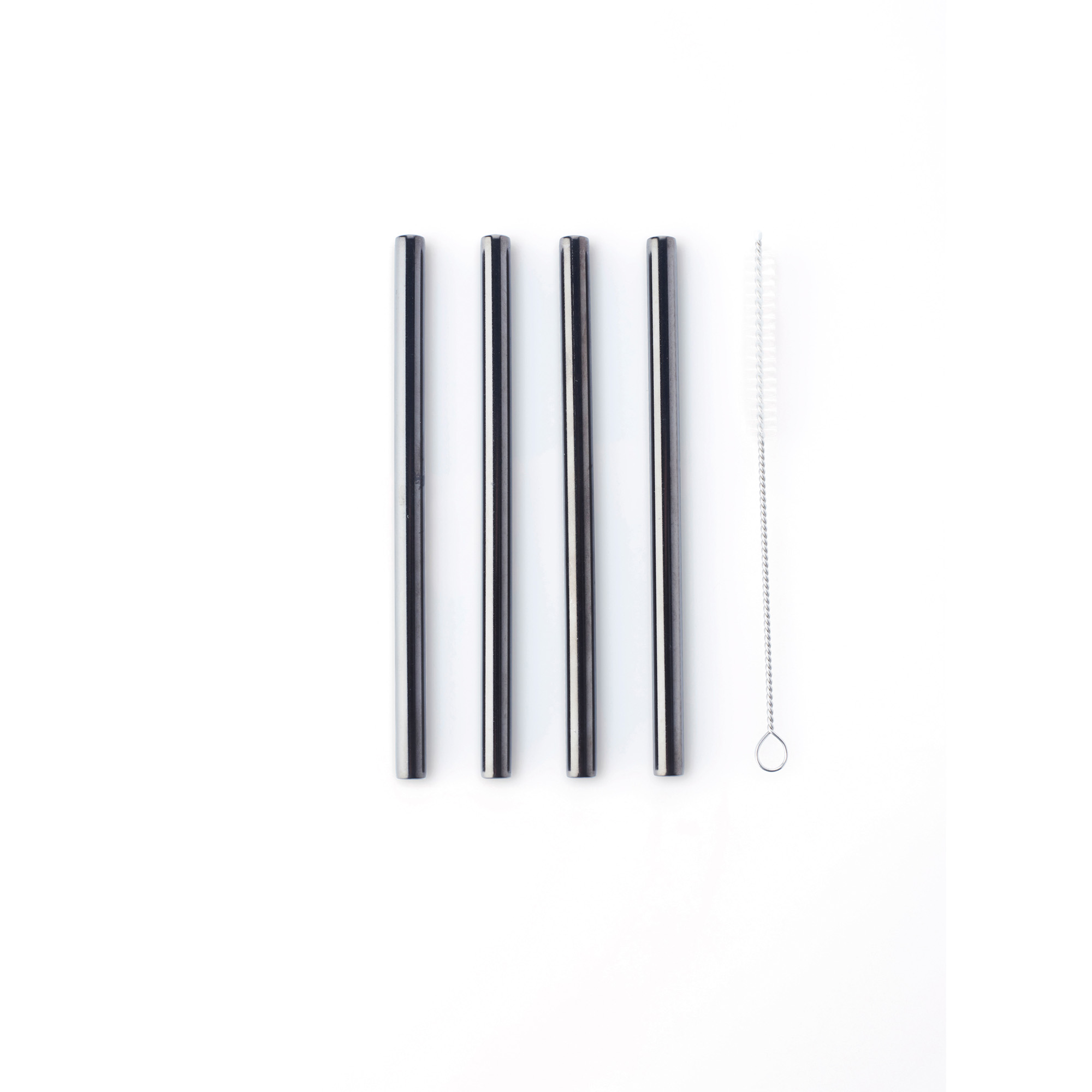 Point-Virgule Cocktailrietjes Zwart 14cm 4 stuks - RVS - met Borstel