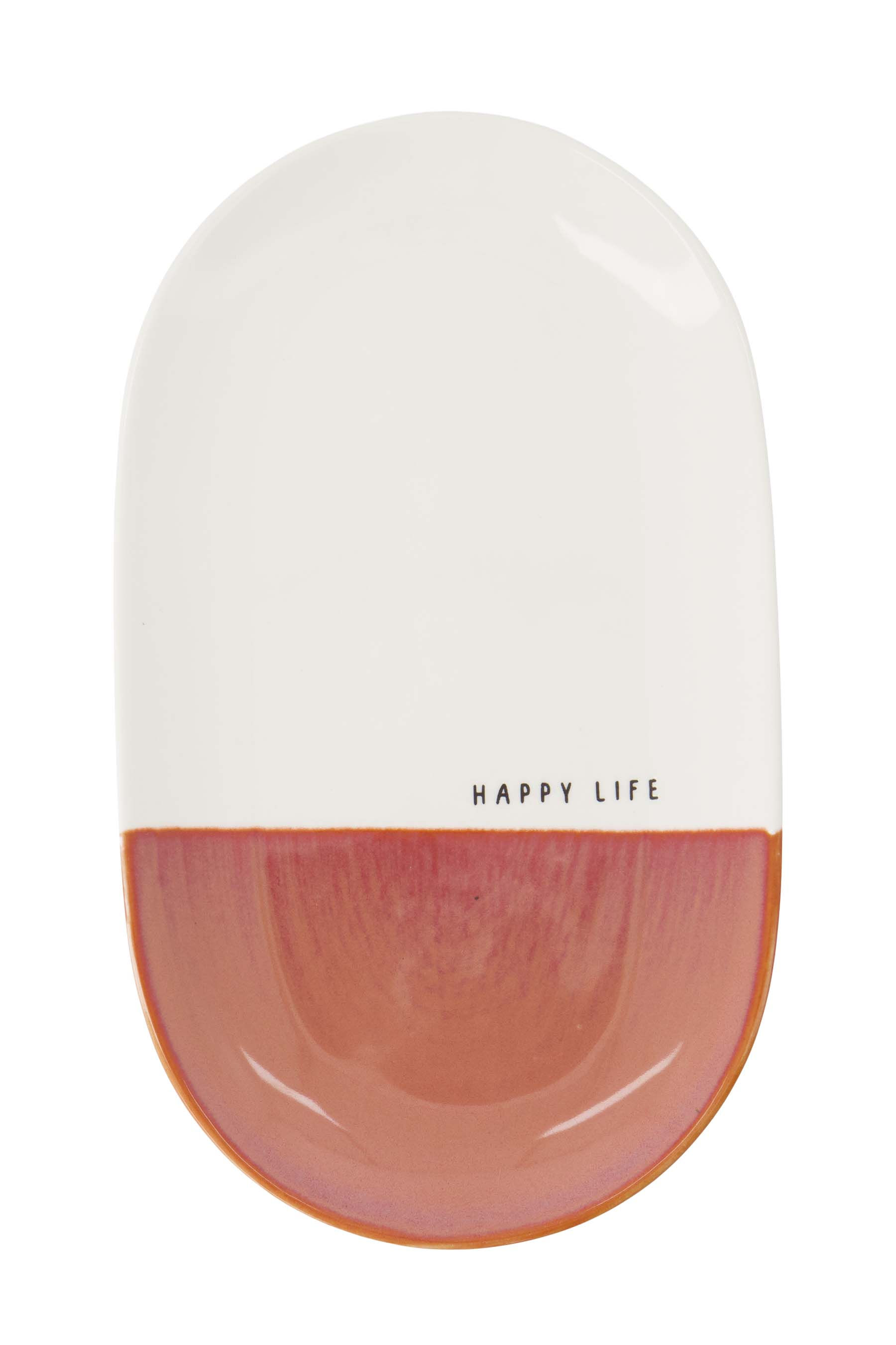 Zusss Serveerschaal Happy Life Wit-Burgundy 20x11.5 cm