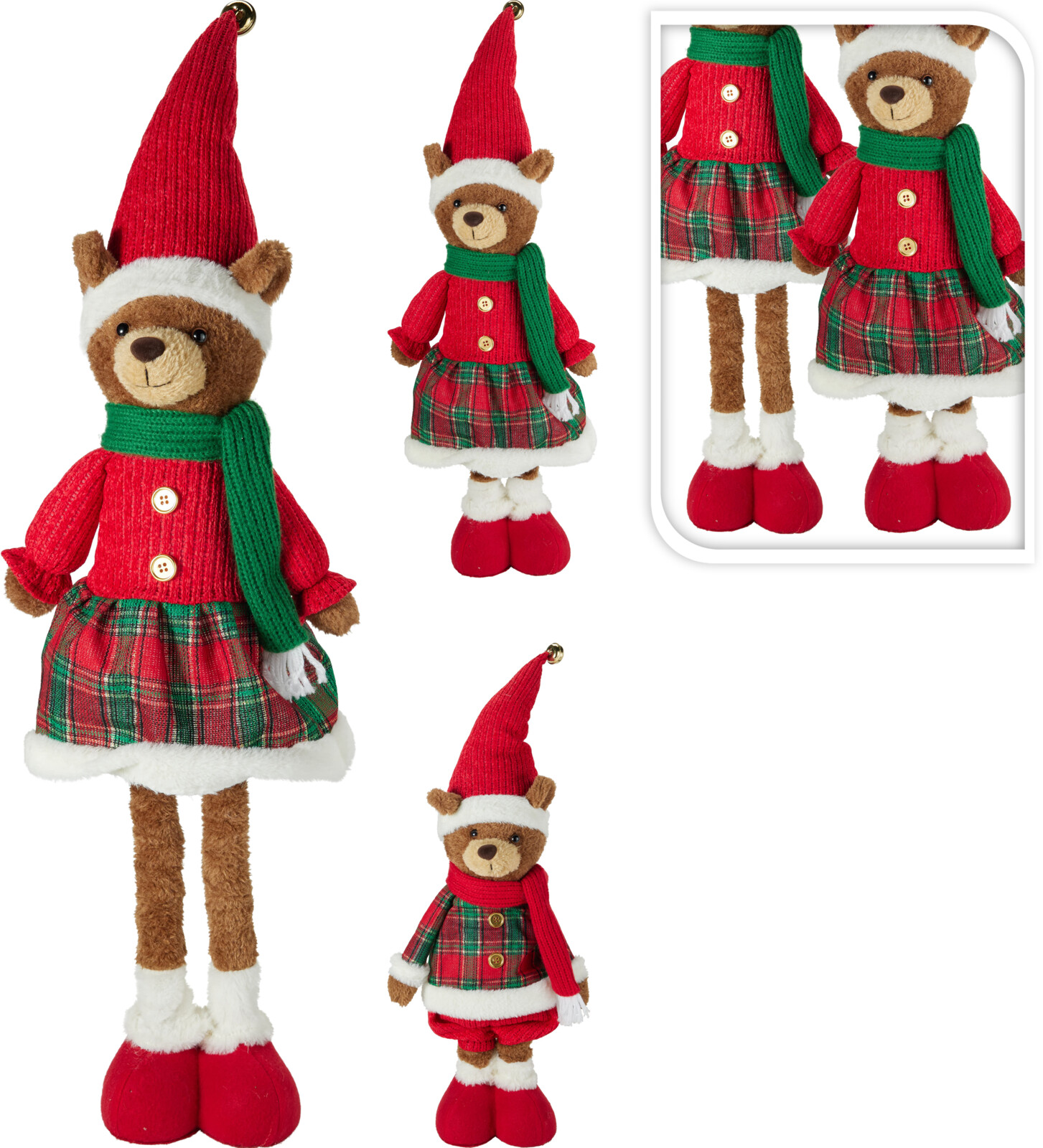 Beer met Kerstmuts en Telescopische Benen 23x12x75 cm - assorti - prijs per stuk