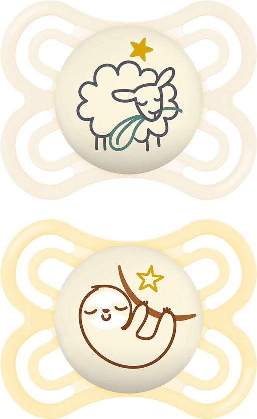 Mam Fopspeen Perfect Start Night Silicone Ecru-Geel 0-6 maand - 2 stuks