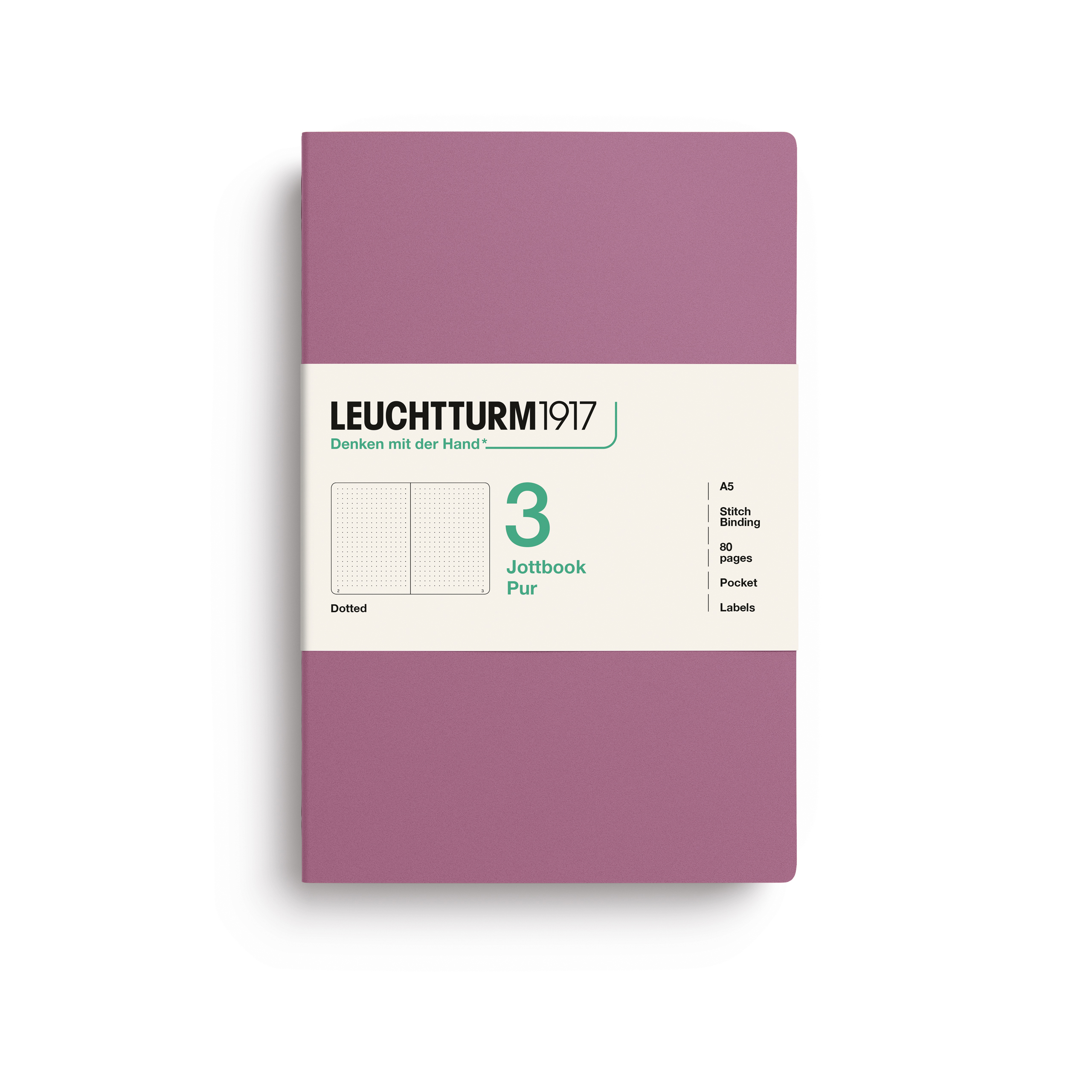 Leuchtturm 1917 Jottbook Pur Notitieboek A5 Dotted 80 vel Dusty Rose - 3 stuks