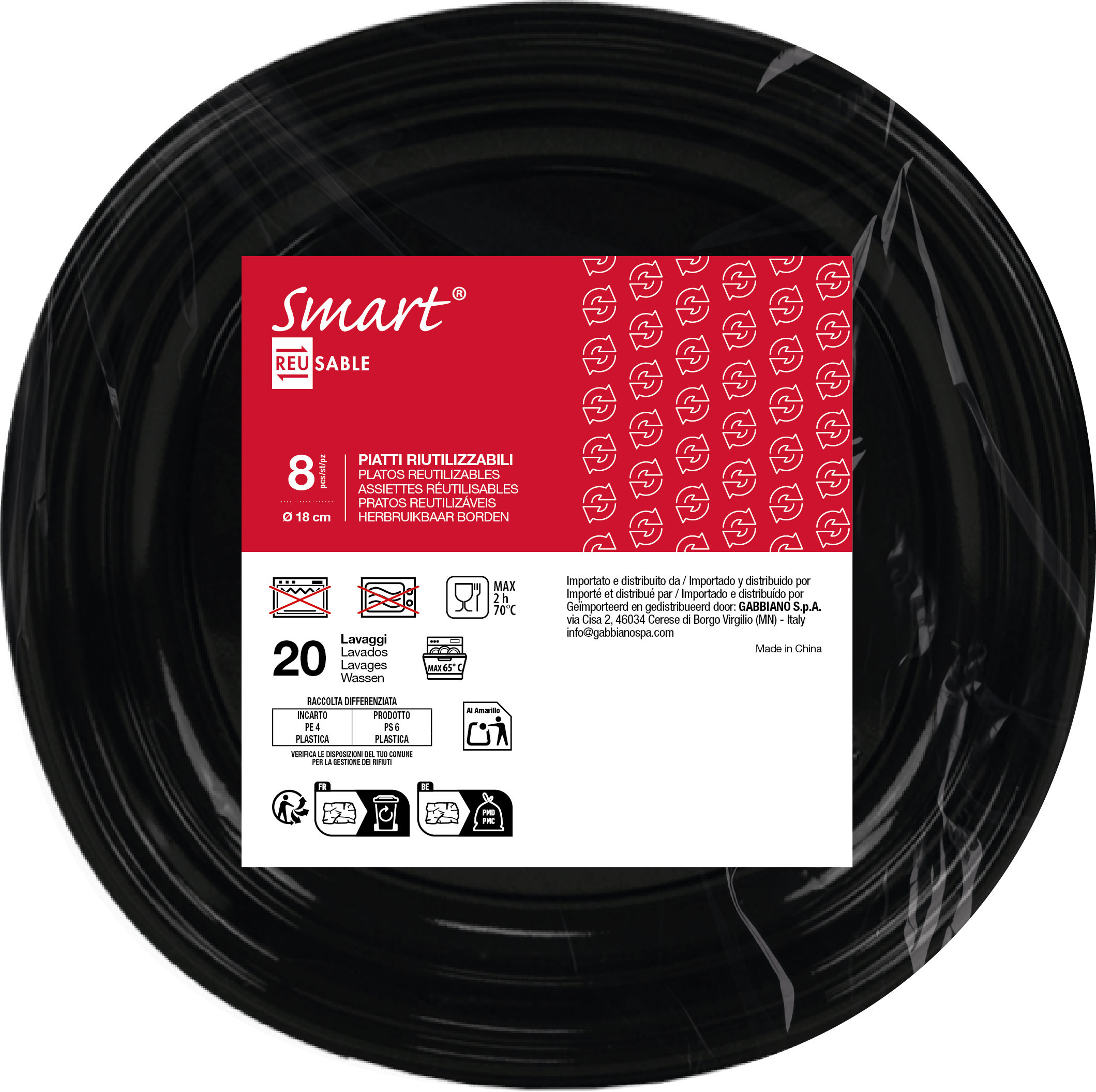 Smart Bord Rond Zwart Herbruikbaar 18cm - 8 stuks