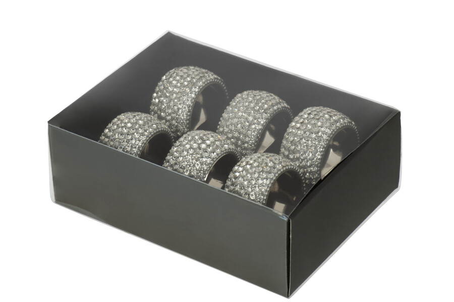 J-Line Servetring Diamant set 6 stuks Zilver - 6x3 cm - Stainless Steel