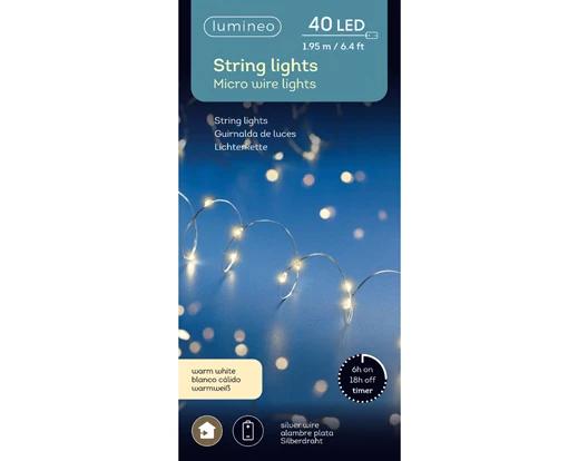 Strengverlichting Micro LED 195cm - 40leds - 195cm - Silver/Warm White - Indoor - Kerstverlichting