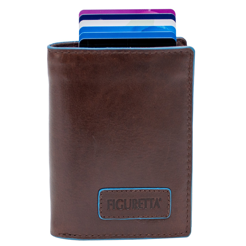 Figuretta Portemonnee Blue Line met RFID Bruin - Leder