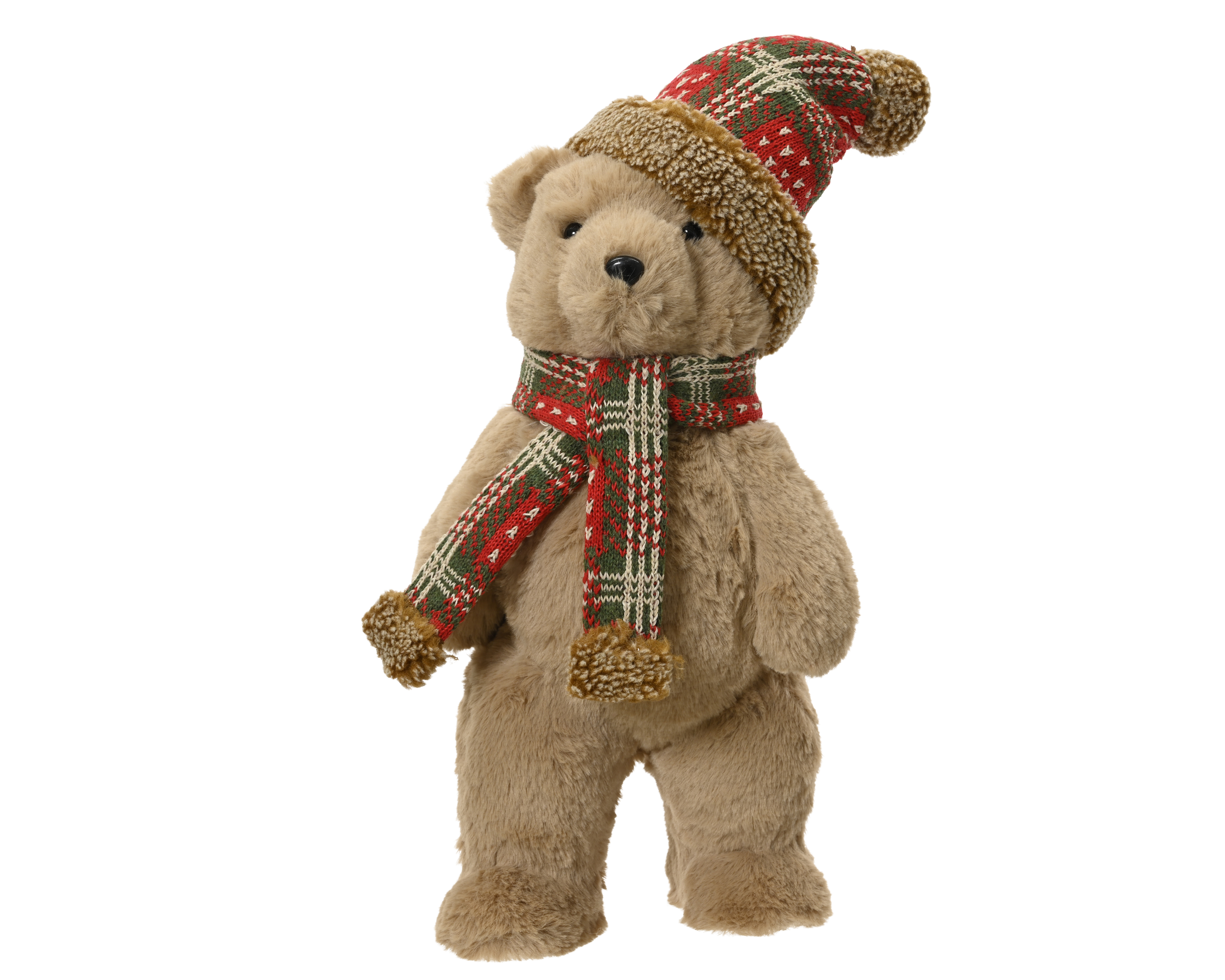 Beer met Muts en Sjaal 18x16x41 cm - Faux Fur