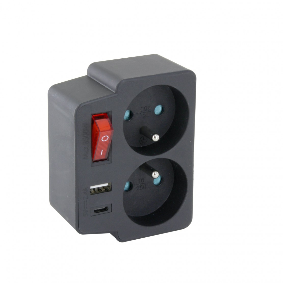 Chacon Biplite Dominostekker Dubbel met USB-A en USB-C aansluiting Zwart