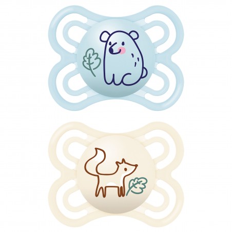 Mam Fopspeen Perfect Start Silicone Blauw-Ecru 0-6 maand - 2 stuks