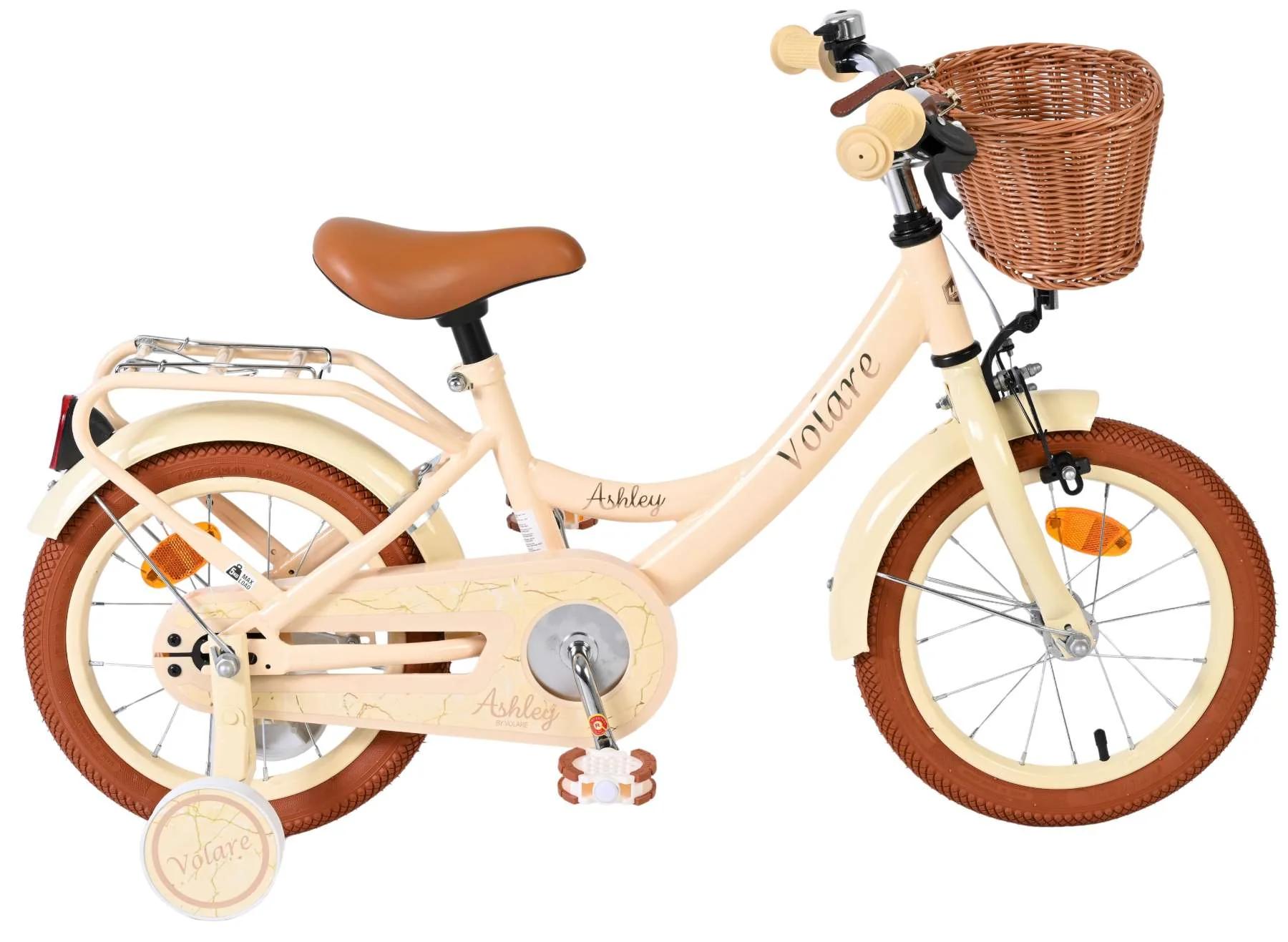 Volare Ashley Kinderfiets Creme Handrem+Terugtraprem met Mandje 14 inch