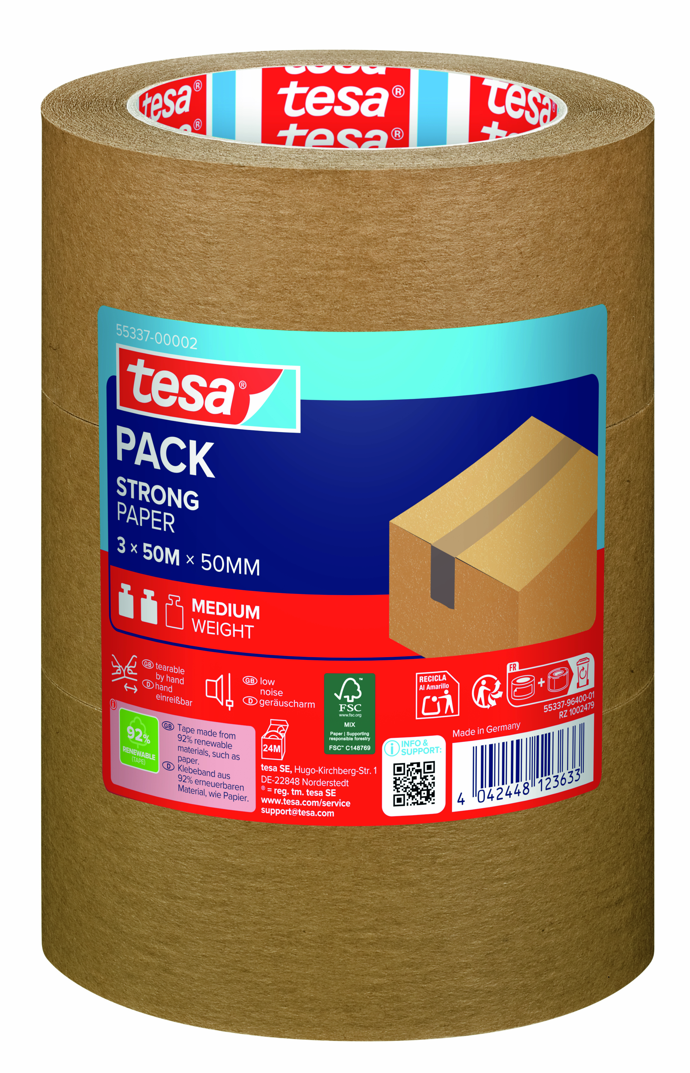 Tesa Pack Verpakkingstape Papier EcoLogo 3x 50 m x50 mm