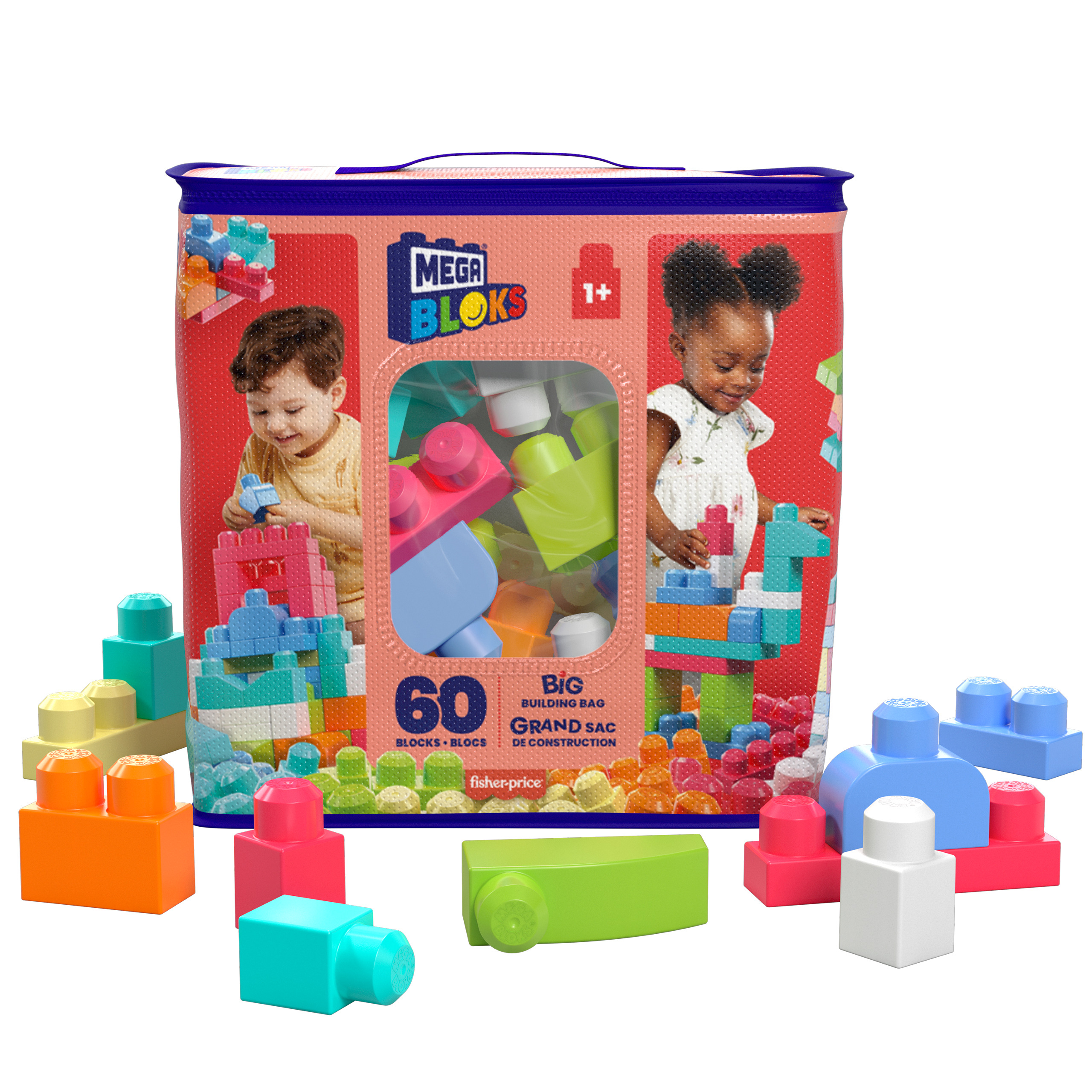 Mega Bloks First Builders 60 Maxi Blokken - Roze Tas