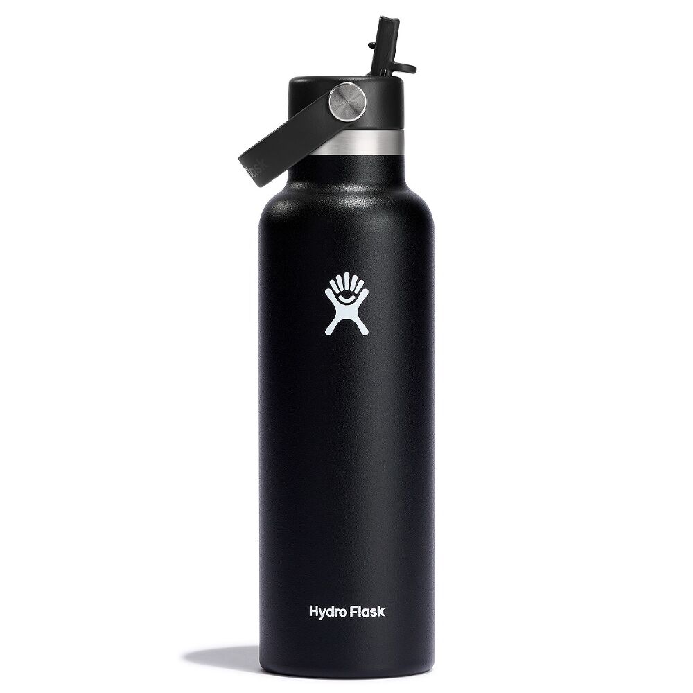 Hydro Flask Isoleerfles Standard Mouth Black 621ml met Rietje