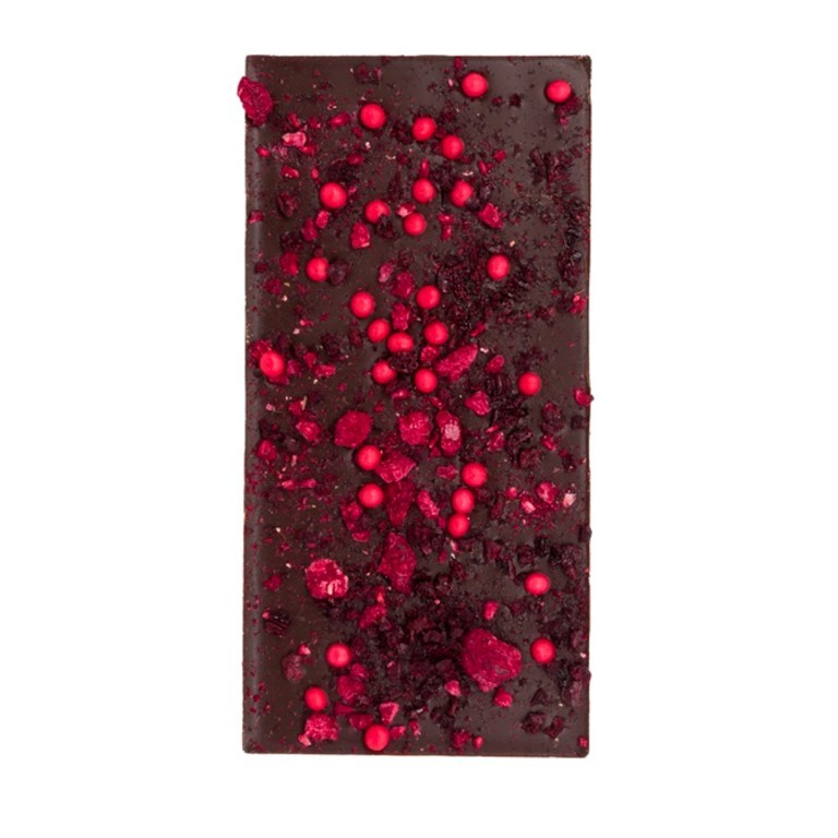 Love in a Box Chocoladereep Puur met Kers & Framboos 100g