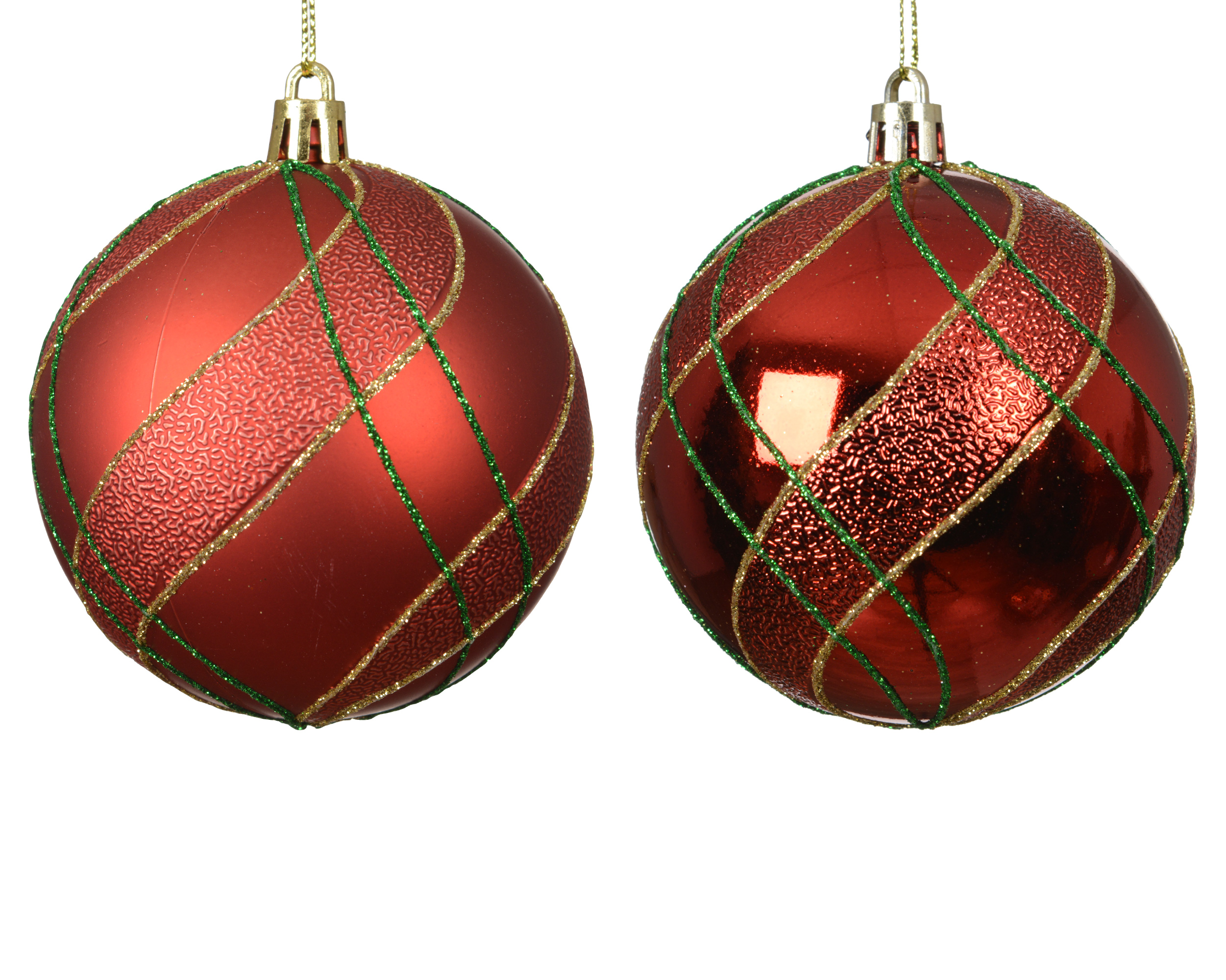 Kerstbal PLC Kerstrood 8cm met Gouden Lijnen - assorti - prijs per stuk