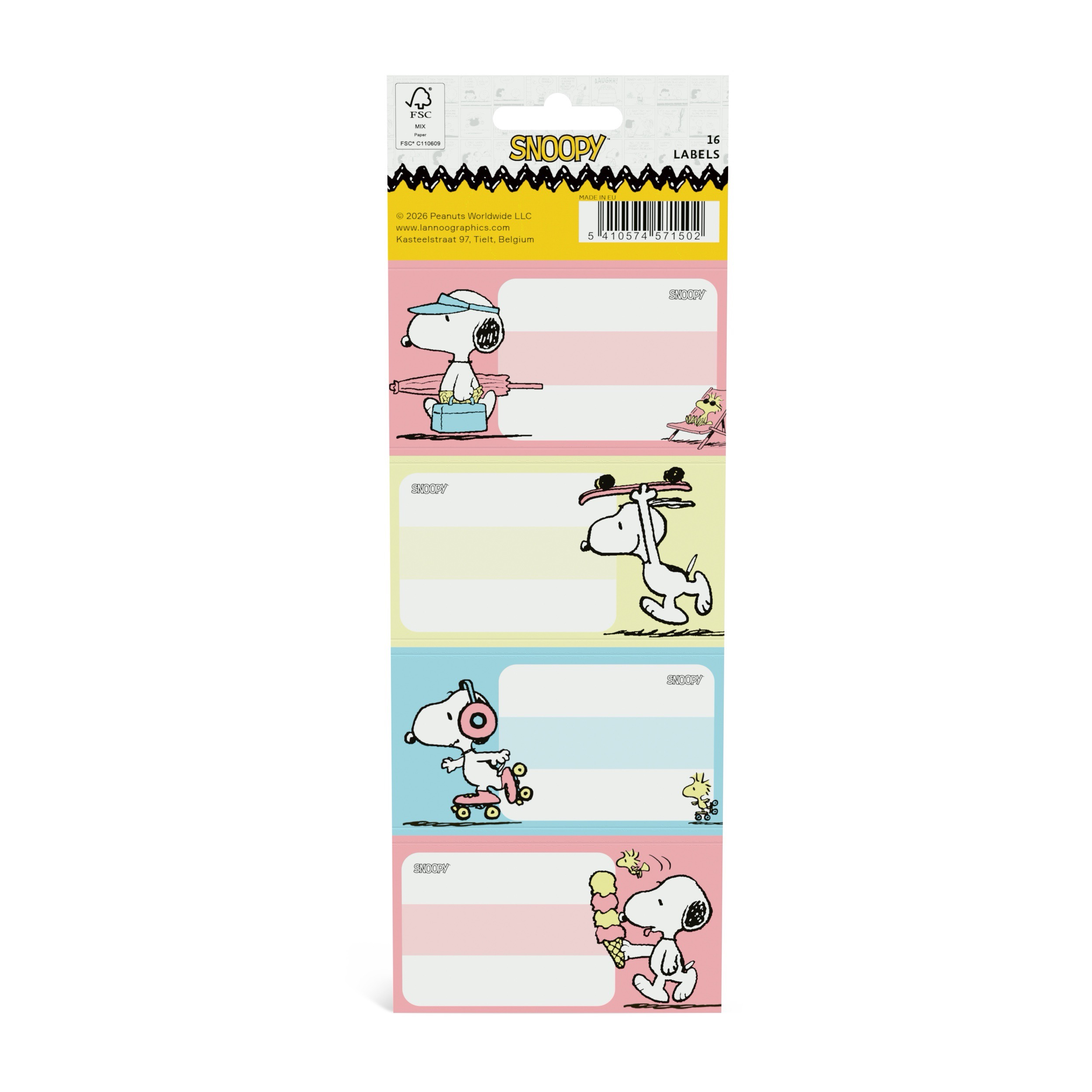 Snoopy Schooletiketten 16 stuks