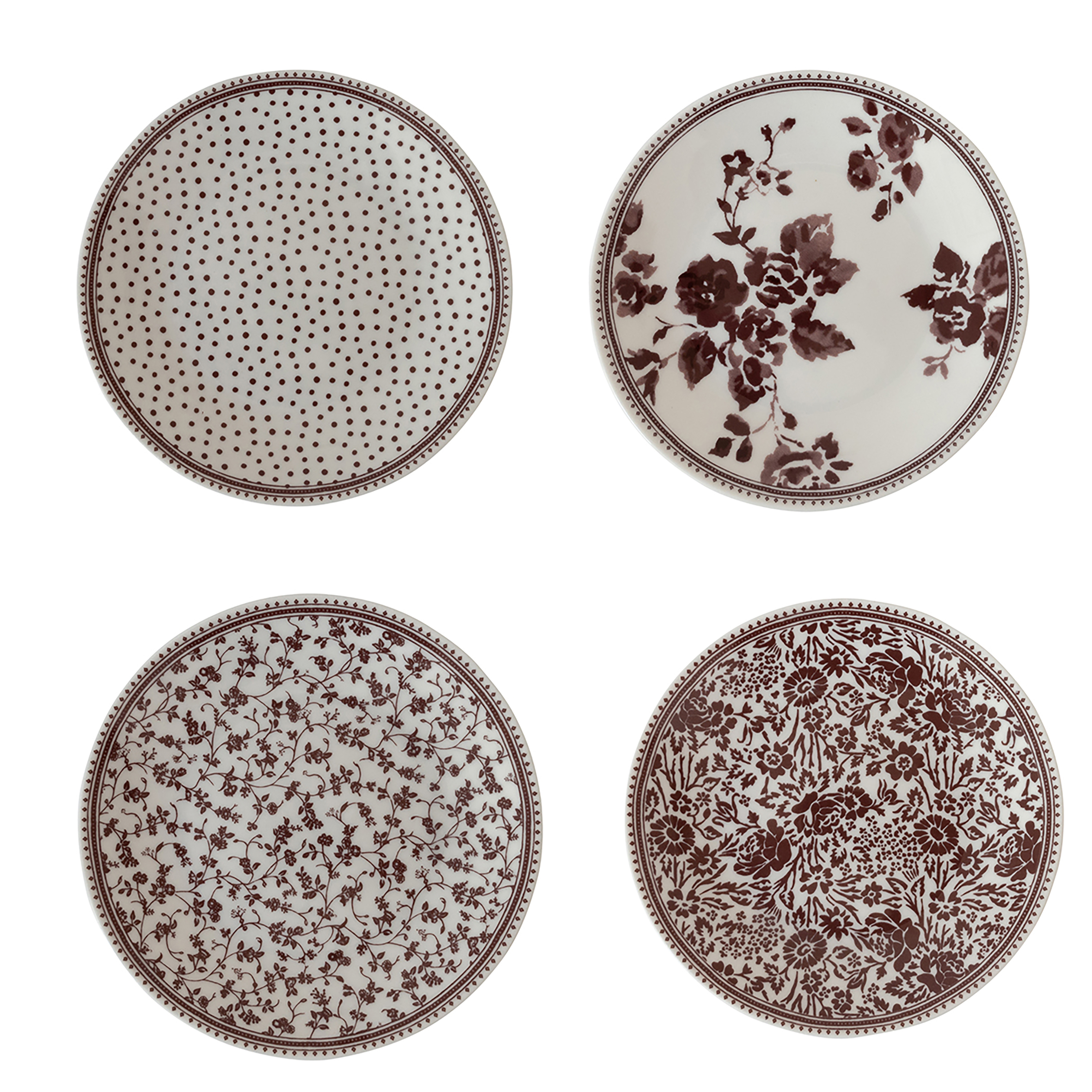 Laura & Ashley Dessertbord Damson Rose 12cm set 4 stuks - New Bone China